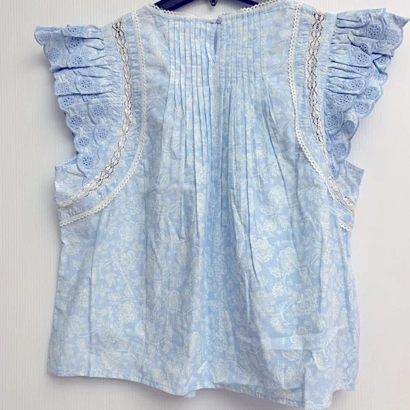 Jennifer Grace Top Size XL Women's Sophie Blue Flutter Sleeve Floral Cotton - Picture 6 of 7